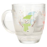 Kerst mok/beker van glas 300 ml met sneeuwpop - thumbnail