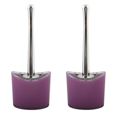 Toiletborstel in houder/wc- 2x -borstel Aveiro - PS kunststof/rvs - paars/zilver - 37 x 14 cm