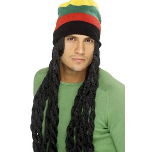 Zwarte dreadlocks/rasta pruik met muts voor volwassenen