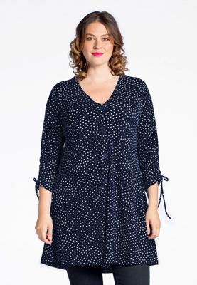 Yoek Cardigan wide bot string DOTS | Blauw | Maat Plus