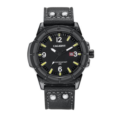 CAGARNY 6853 Fashion waterdichte Quartz beweging polshorloge met lederen Band (gele schaal)