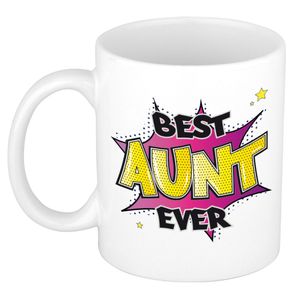 Cadeau koffiemok voor tante - best aunt ever - roze - 300 ml - mok met tekst - verjaardag