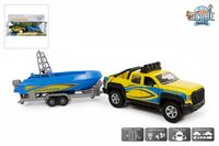 Kids Globe terreinwagen met trailer met boot licht geluid 29 cm