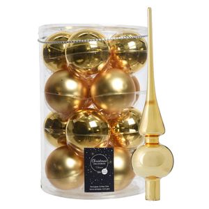 Decoris kerstballen 16x stuks 8 cm incl. piek glans goud - glas - Kerstbal