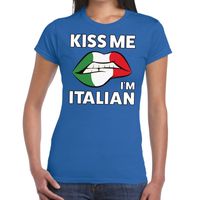 Kiss me I am Italian t-shirt blauw dames - thumbnail