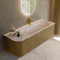 Badmeubel Mondiaz Kurve-Dlux | 135 cm | Meubelkleur Dusk | Wastafelkleur Nata | Solid surface | Wasbak rechter zijde spoelbak | 1 kraangat