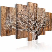 Schilderij - Boom in de Winter, Hout Look(dus NIET op hout),  wanddecoratie  5luik , premium print op canvas