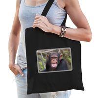 Dieren tas met apen foto zwart voor volwassenen - Chimpansee aap cadeau tasje   - - thumbnail