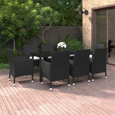 9-delige Tuinset met kussens poly rattan en glas