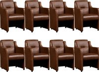 Set van 8 Bruine leren landelijke eetkamerfauteuils Mass - Vintage Leer Brown (bruin leer)