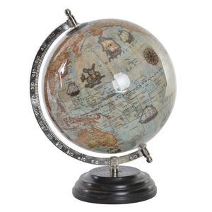 Items Deco Wereldbol/globe op voet - kunststof - blauw - home decoratie artikel - D20 x H28 cm   -