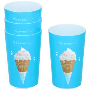 4x Melamine drinkbekers met ijshoorn print blauw 380 ml 7,6 x 19,6 cm voor peuters/kinderen