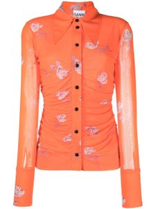 GANNI chemise froncée à fleurs - Orange