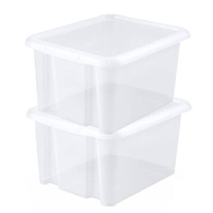 2x stuks kunststof opbergboxen/opbergdozen wit transparant L44 x B36 x H25 cm stapelbaar - Opbergbox