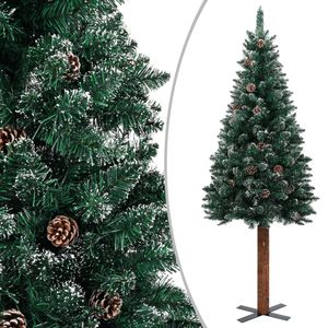 VidaXL Kerstboom met echt hout en sneeuw smal 210 cm groen