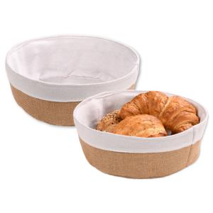 Broodmandje met stof - 2x - katoen/peva - beige - rond - D25 x H9 cm