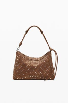 Middelgrote geperforeerde tas met leerlook - BROWN - U