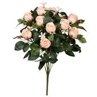 Kunstbloemen boeket rozen met bladgroen - lichtroze - H49 cm - Bloemstuk   -