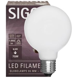 LED globe lamp 8.5W = 75W 1055 lumen dimbaar 125mm E27 opaal