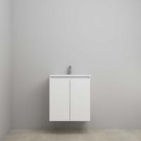 On-Line Onderkast - 60 cm - Voorgemonteerd - Greeploos 2 Deuren - Acryl Wastafel - 1 Kraangat - Hoogglans Wit
