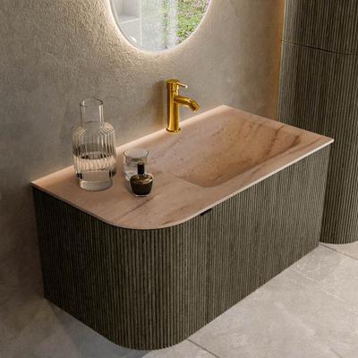 Badmeubel Mondiaz Kurve-Dlux | 85 cm | Meubelkleur Shadow | Wastafelkleur Saba | Solid surface | Wasbak rechter zijde spoelbak | 1 kraangat