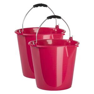 2x stuks huishoud schoonmaak emmers kunststof roze 9 liter inhoud 30 x 26 cm