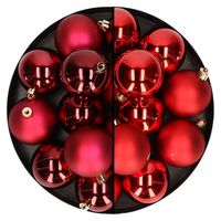 24x stuks kunststof kerstballen mix van donkerrood en rood 6 cm - Kerstbal - thumbnail