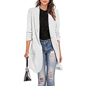 dames blazer strakke pasvorm casual werk dagelijks herfst lente lange jas normale pasvorm ademend lichtgewicht sportief vrijetijdsjack 3/4 mouw effen kleur zwart roze geel Lightinthebox