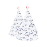 HAES DECO - Set van 2 Theedoeken rond - Ø 80 cm - 100% Katoen - Sun Sea & Fish