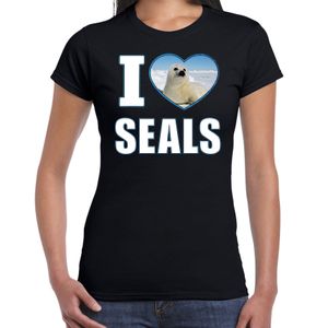 I love seals t-shirt met dieren foto van een zeehond zwart voor dames