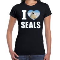 I love seals t-shirt met dieren foto van een zeehond zwart voor dames