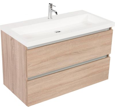 Saqu Gaia voorgemonteerd badmeubel met aluminium greeplijst incl. wastafel 100,5x51,5cm bardolino eiken
