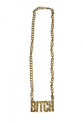 Gouden schakelketting met tekst Bitch - carnaval - verkleed artikel - kunststof