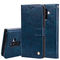 Business stijl olie Wax textuur horizontale Flip lederen case voor Galaxy A6 plus (2018) met houder & kaartsleuven & portemonnee (blauw)