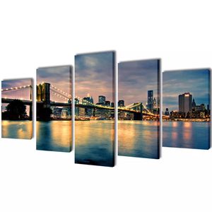VidaXL Canvas muurdruk set brooklyn bridge rivier uitzicht 200 x 100 cm