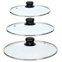 Universele pannendeksel set - 3x stuks - Dia 26/24/22 cm - glas - stoomgaatje