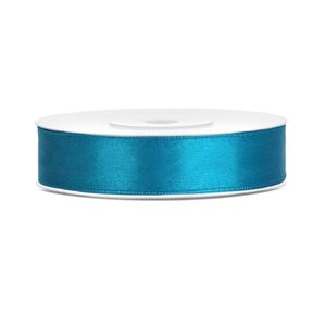 1x Turquoiseblauwe satijnlint rollen 1,2 cm x 25 meter cadeaulint verpakkingsmateriaal   -