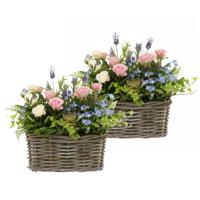 VD Leeden Plantenmand Klassiek - 2x - bruin - rechthoek - 30 x 15 x 15 cm - rotan - gevlochten riet