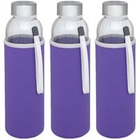 3x stuks glazen waterfles/drinkfles met paarse softshell bescherm hoes 500 ml - thumbnail