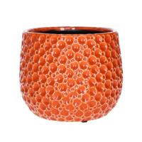 Plantenpot/bloempot Pebblo - keramiek/geglazuurd?- oranje - druppels - D21 x H17 cm