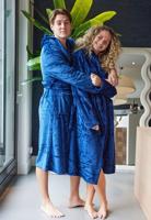 Blauwe fleece badjas met capuchon-xl/xxl