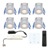 Set van 6 Milano LED Mini Inbouwspots met trafo en muurdimmer - 12 Volt 3 Watt 200 lumen - Dimbaar - Plat 34mm - 2700K - IP65 waterdicht - Grijs