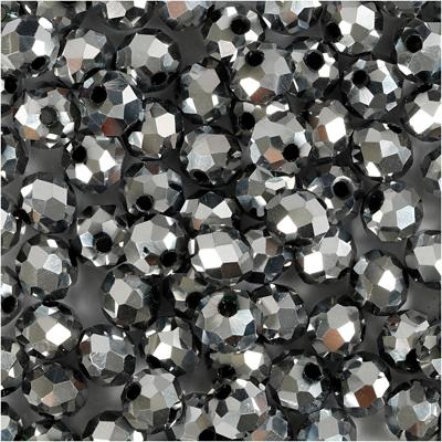 Creativ Company Facet kralen, afm 5x6 mm, gatgrootte 1 mm, metallic grijs, 100 stuk/ 1 doos