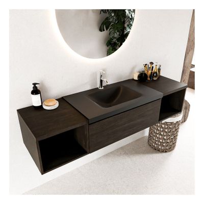 Mondiaz Bukla 160cm badmeubel met open module 40 L+R dark brown 2 lades met wastafel midden 1 kraangat kleur urban
