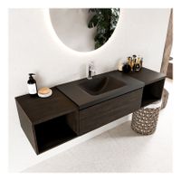 Mondiaz Bukla 160cm badmeubel met open module 40 L+R dark brown 2 lades met wastafel midden 1 kraangat kleur urban