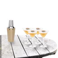 Cocktailshaker set met 4x stuks Martini cocktailglazen 260 ml