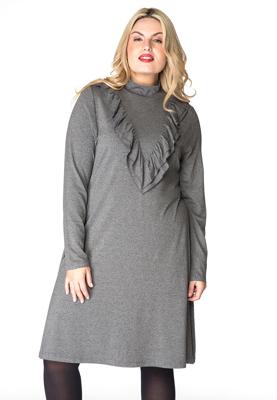 Yoek Dress turtle neck ruffled | Grijs | Maat S