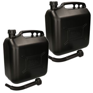 2x stuks jerrycans / benzinetanks 20 liter zwart met trechter