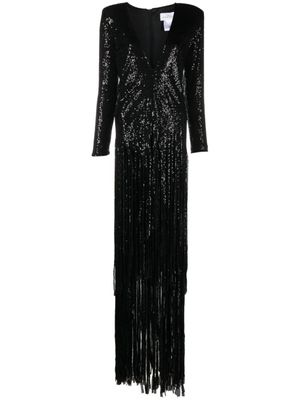 Ana Radu robe longue ornée de sequins à col v - Noir