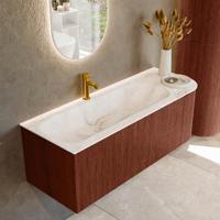 Badmeubel Mondiaz Kurve-Dlux | 125 cm cm | Meubelkleur Ruby | Wastafelkleur Frappe | Solid surface | Wasbak links zijde spoelbak | 1 kraangat